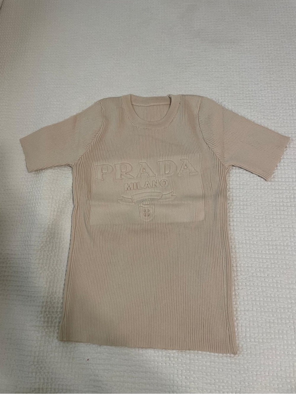 Prada women Ribbed Short-Sleeve Top in Light Beige